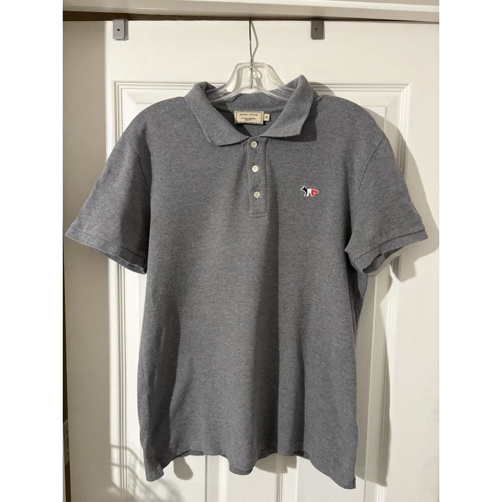 Maison Kitsune Gray Polo Men’s Sz M Tricolored Fox AM00200KJ7002
